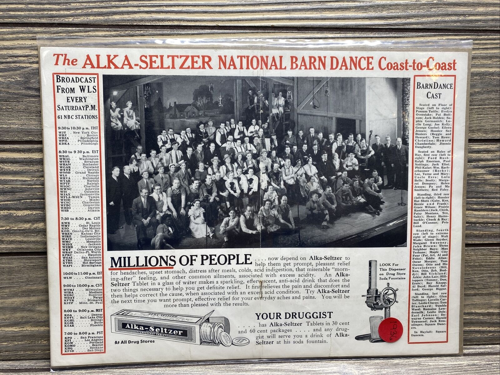 Vintage Alka-Seltzer National Barn Dance Advertisement 1936 