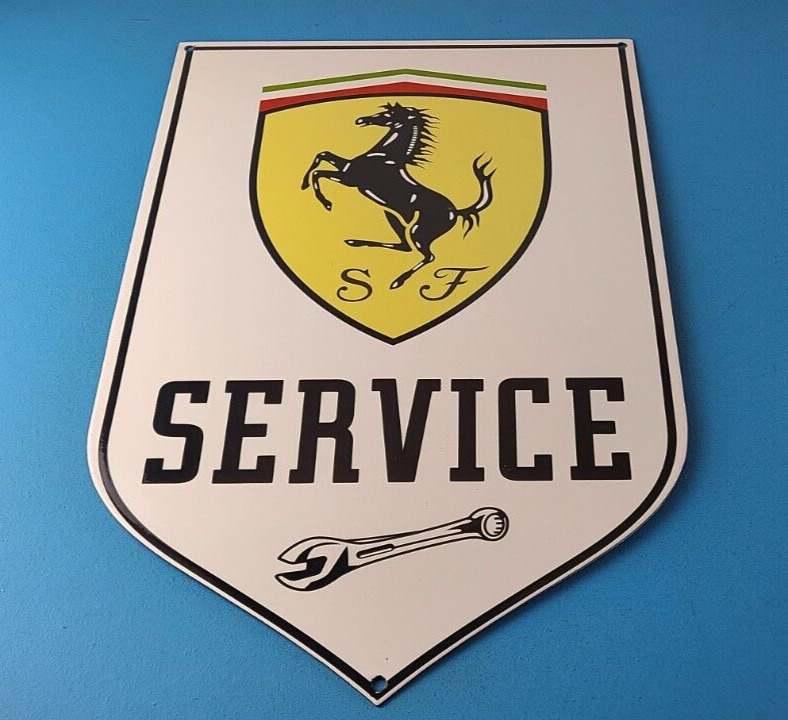 Vintage Ferrari Sign - Porcelain Auto Service Dealer Gas Pump Sign