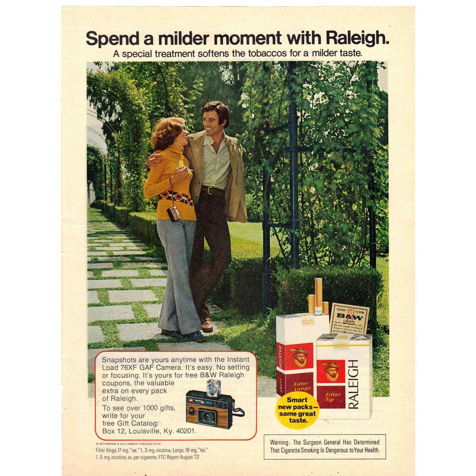 Vintage 1973 Raleigh Cigarettes and American Gas Association Print Ad