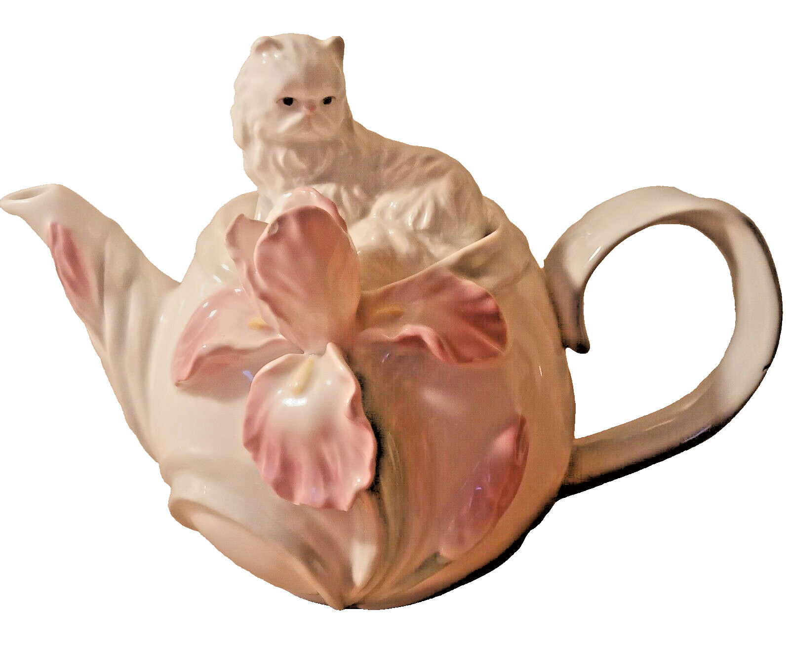 Persian Cat/Iris Flower Ceramic Teapot