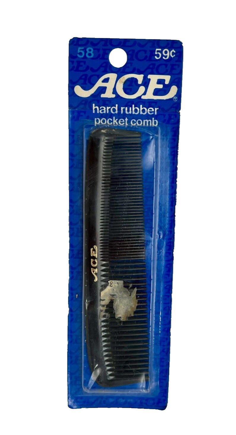 Vintage ACE Hard Rubber Pocket Comb Black # 58 - New in Package - 5