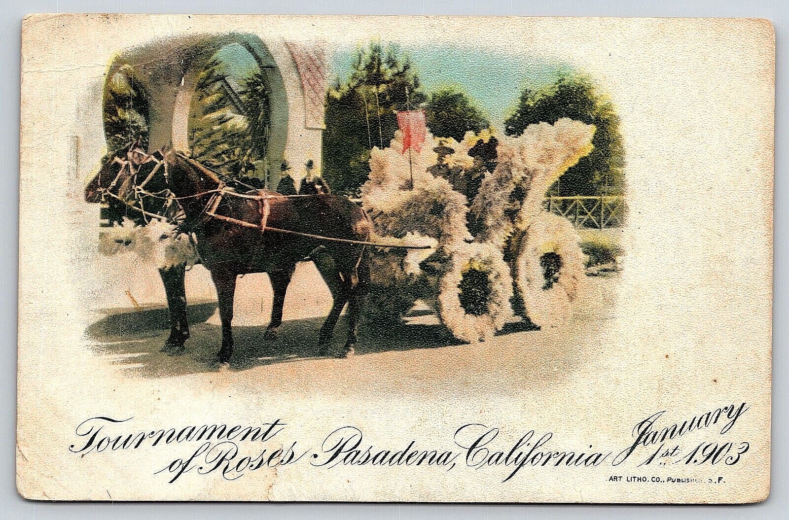 Original Vintage Postcard Tournament Of Roses Horse Drawn Float Pasadena CA 1903