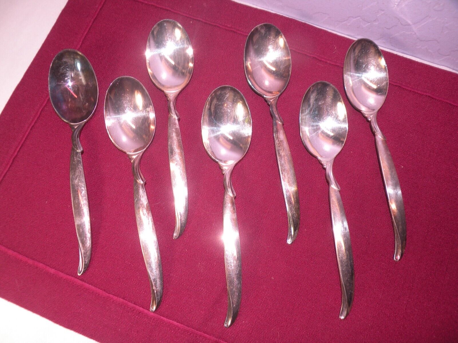 Set Of 7 1847 Rogers Bros Flair Silver Plate Oval Soup Spoons Flatware 6 3/4 GH1