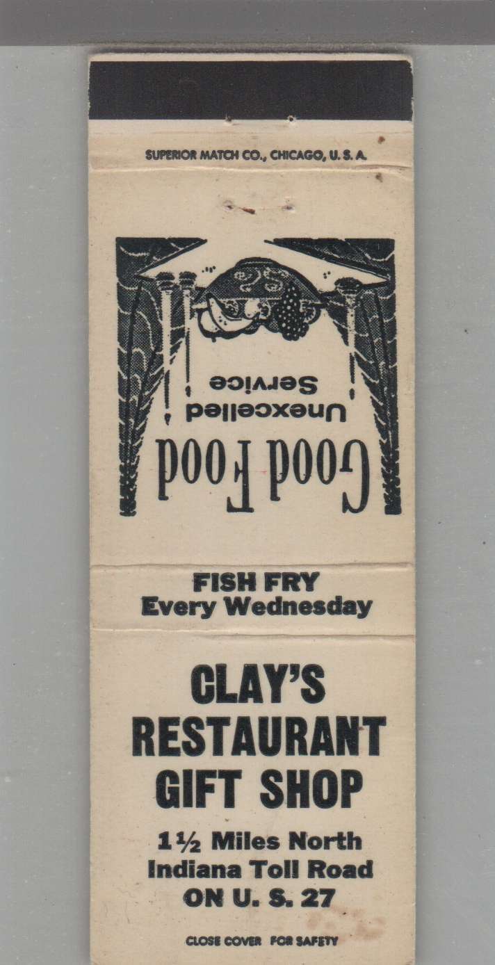 Matchbook Cover - Indiana Clay\'s Restaurant & Gift Shop US 27