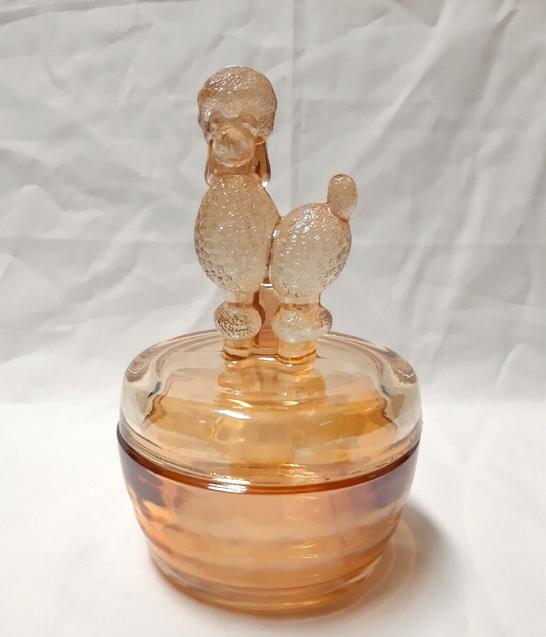1930's Jeanette Carnival Glass Poodle Trinket Box Powder Jar Iridescent (BIN18)