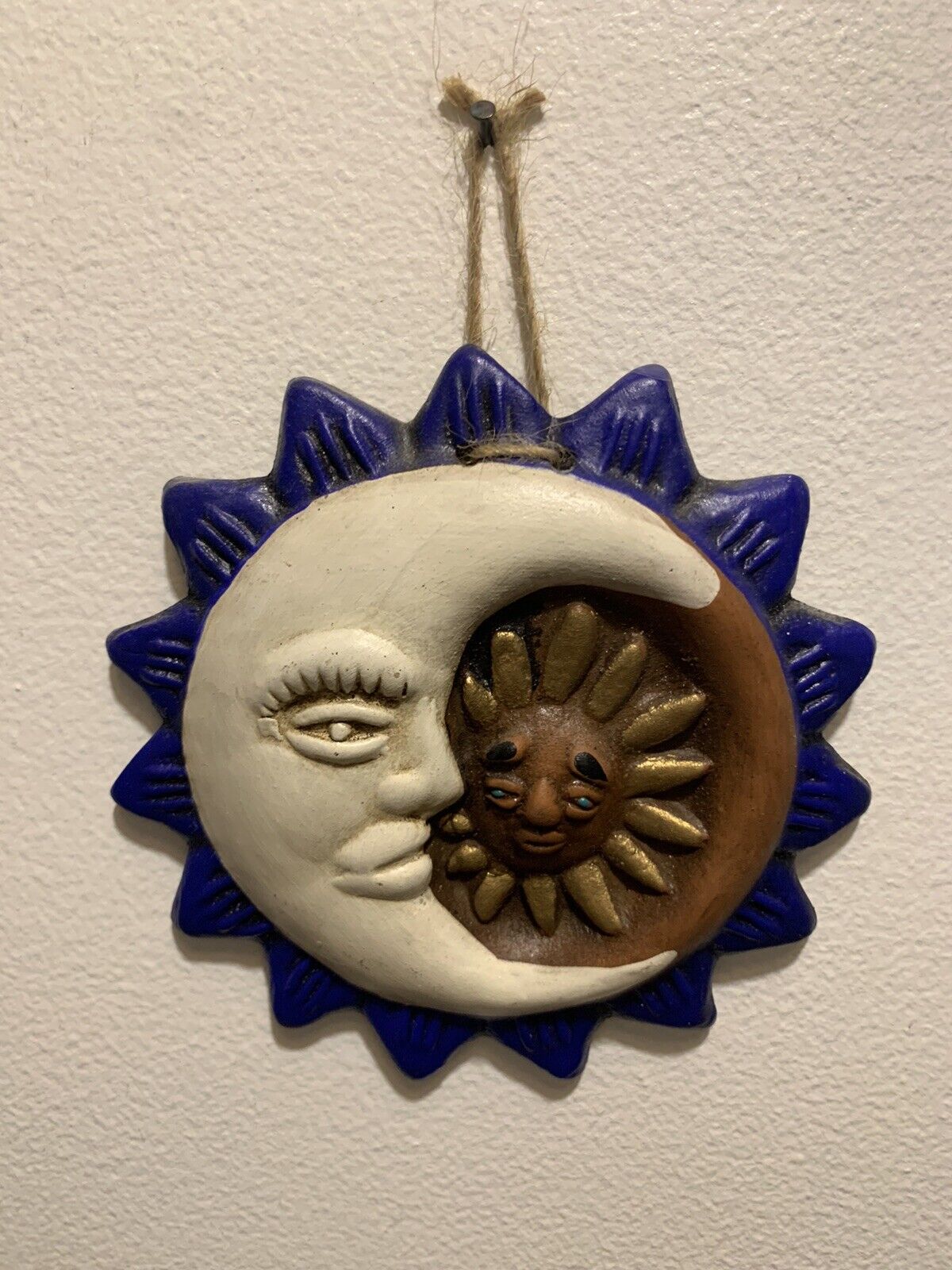 Talavera Vintage Mexico Pottery Sun Moon Celestial Wall Hanging