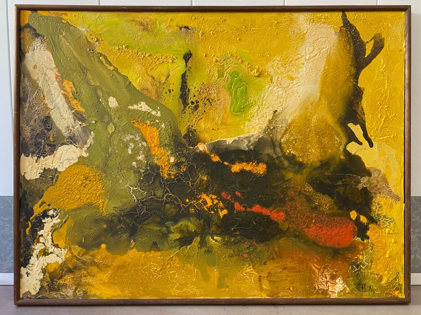 🔥 Fantastic Antique Mid Century Modern Abstract Oil Painting, HUGE 1960's
