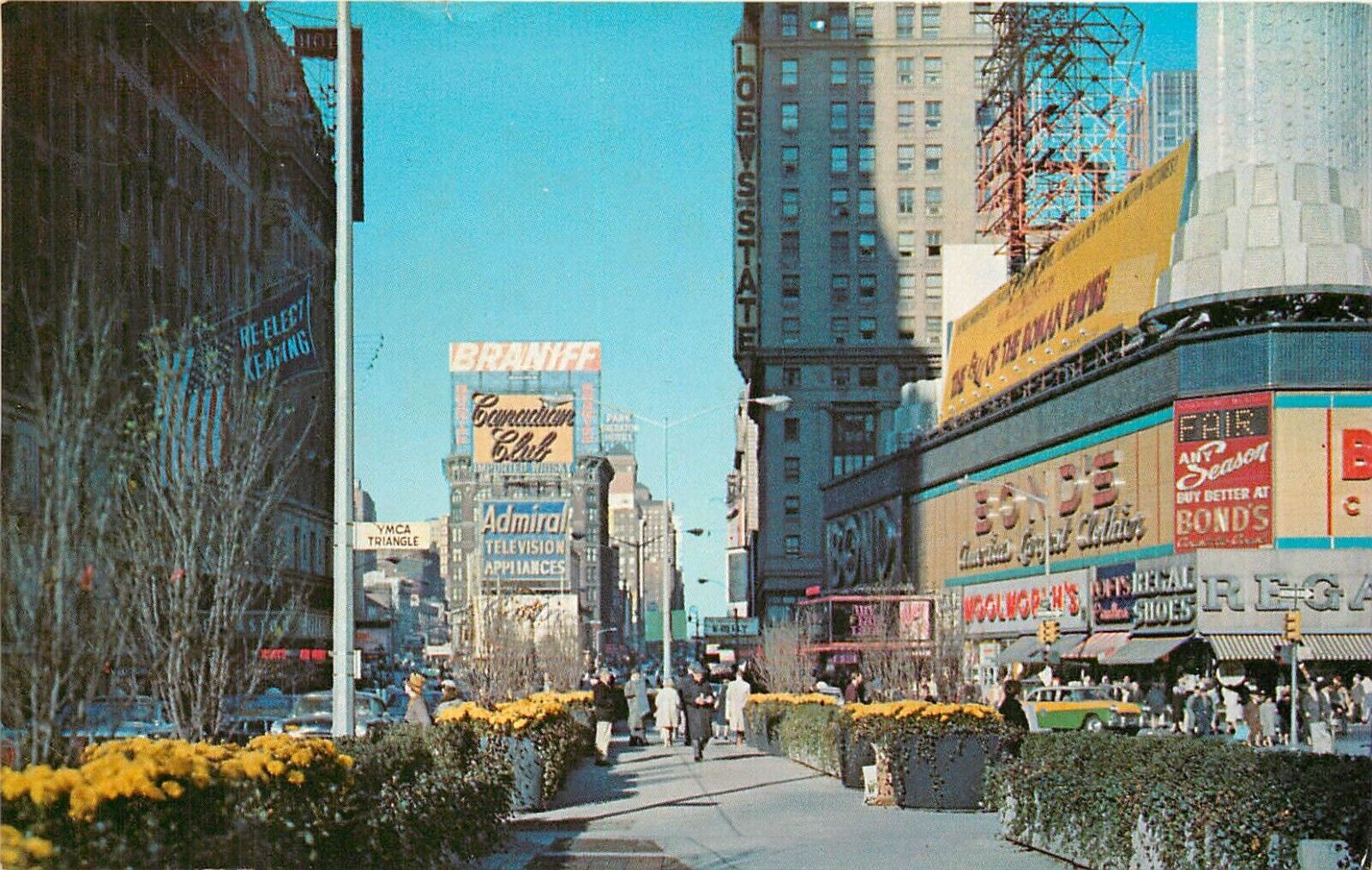 Broadway Times Square YMCA Triangle New York NYC Bonds 1952 Keating Postcard