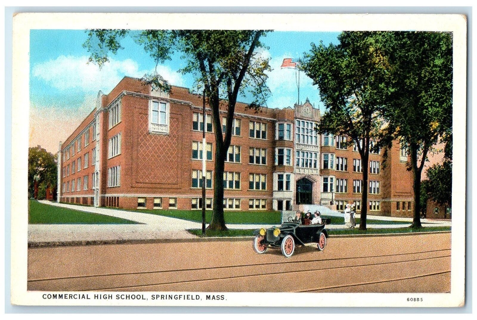 c1940s Commercial High School Exterior Springfield MA Unposted Vintage Postcard