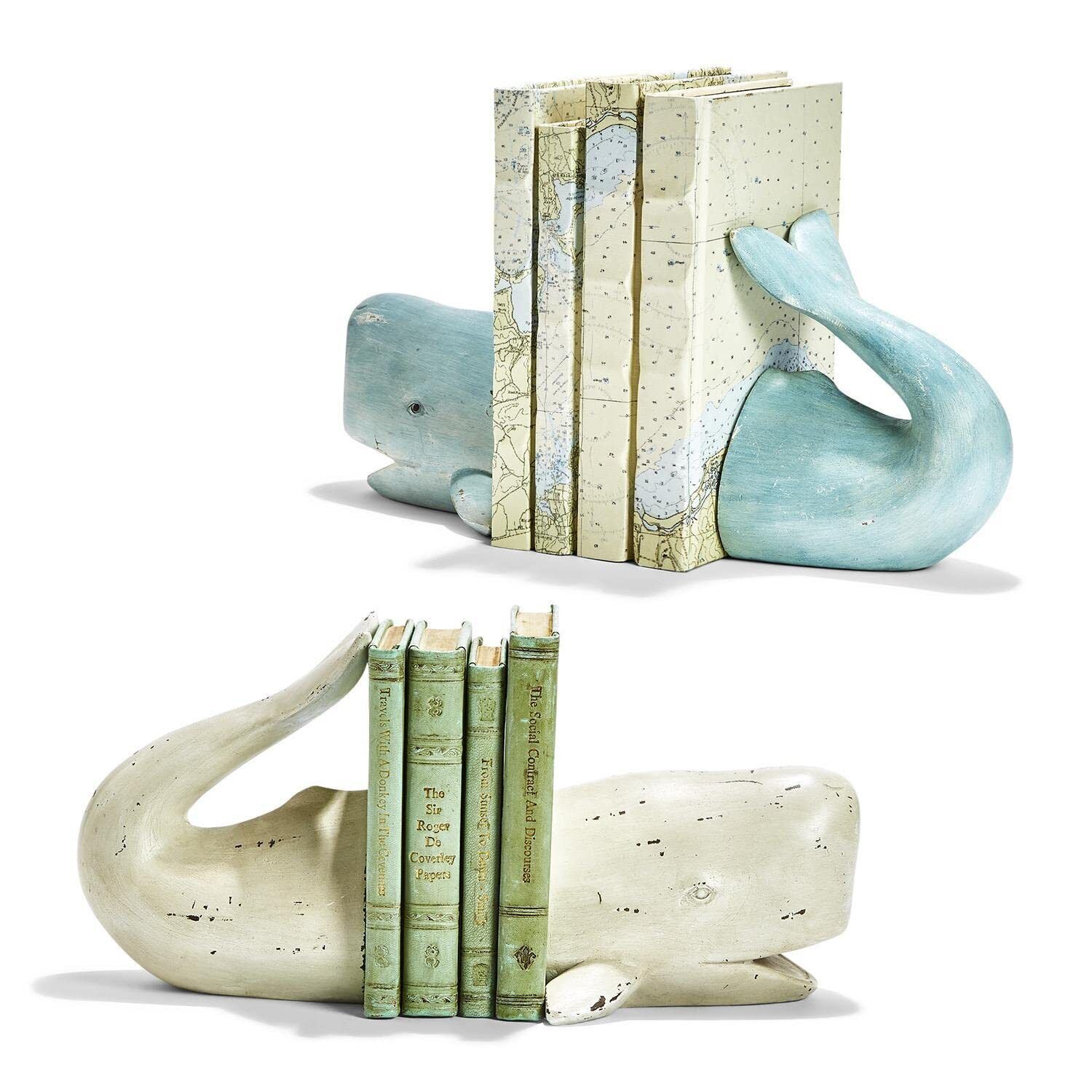 Two's Company Whale Bookend 2 Sets Blue & White
