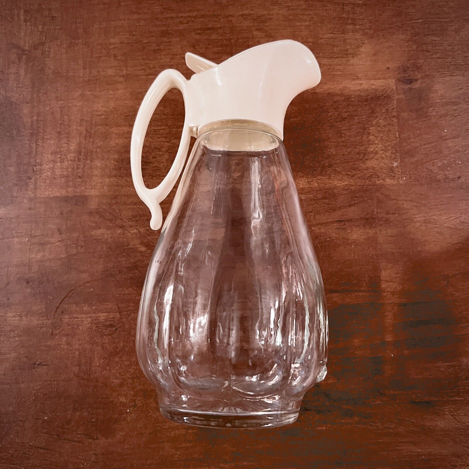 Vintage Glass Syrup Dispenser Pitcher w/ Pour Lid