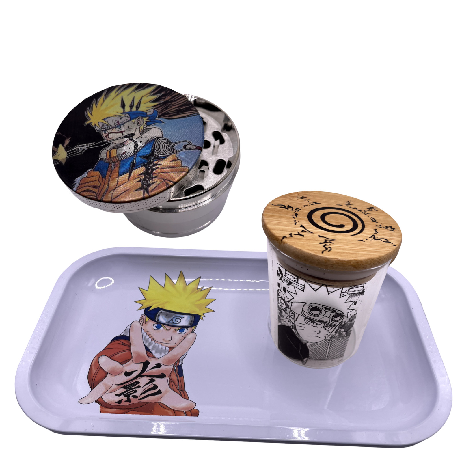 Ninja Anime Spice Grinder, Stash Jar, Rolling Tray Set (Designs 3)
