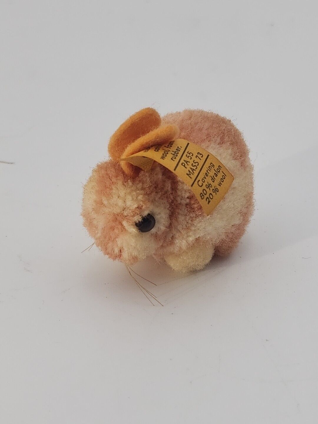 Vintage Steiff Wool Pom Pom Rabbit Bunny 7132/04 Ear Button Tag Pink White