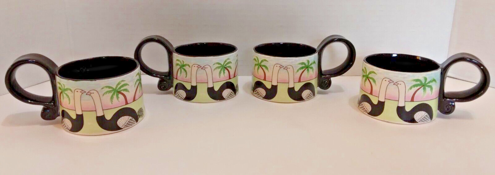 Vintage Candace Loheed Tropical Ostrich Mugs Vandor Imports Set of 4