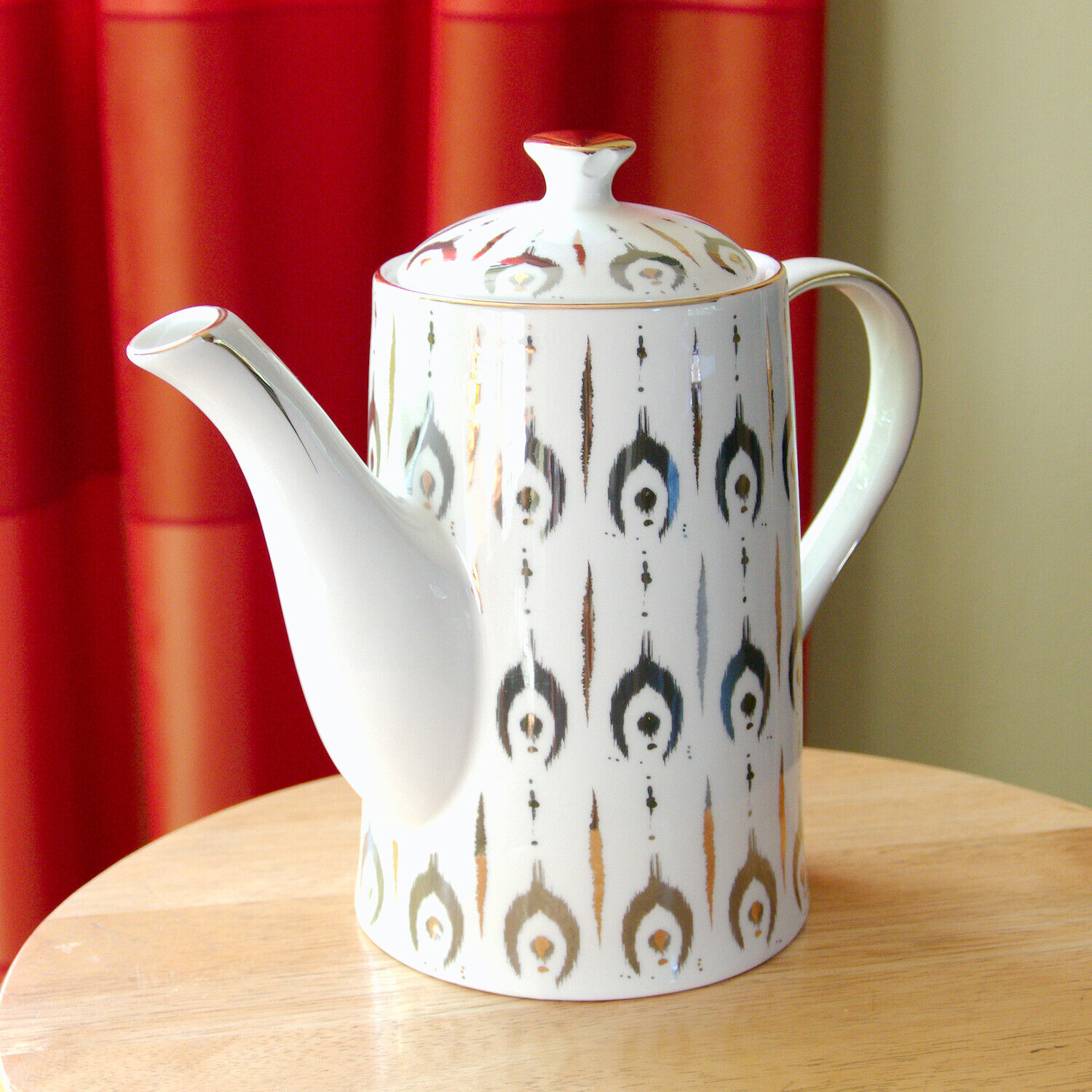 Grace's Teaware Porcelain Teapot Silver Ikat Patterned Gold Trim (8-Inches Tall)