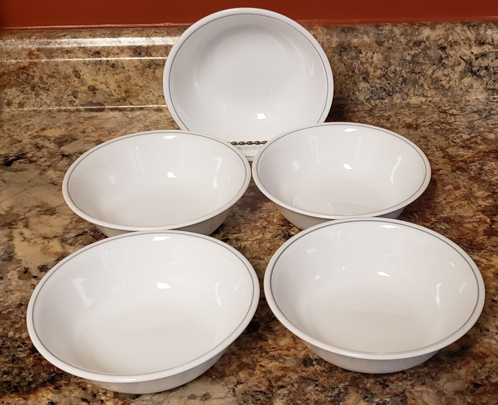 Lot of 5 Silver Rose Gray Stripe CORELLE Cereal Soup Bowls SOLITARY Retired 