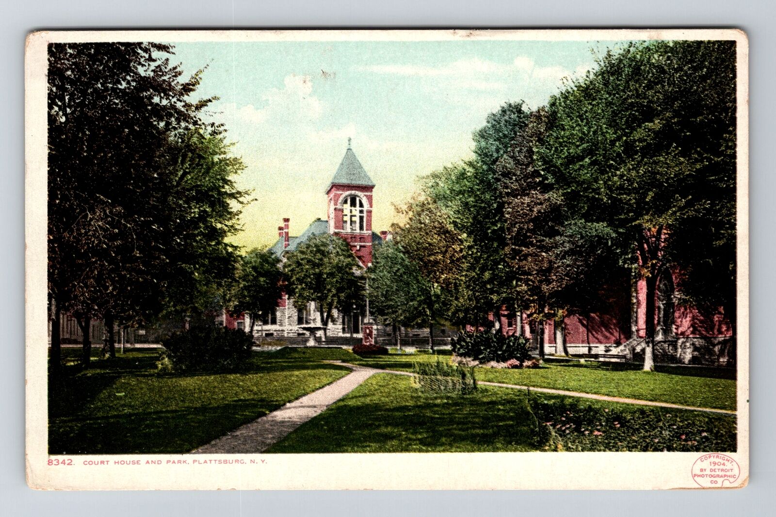 Plattsburg NY-New York, Court House and Park Vintage Souvenir Postcard