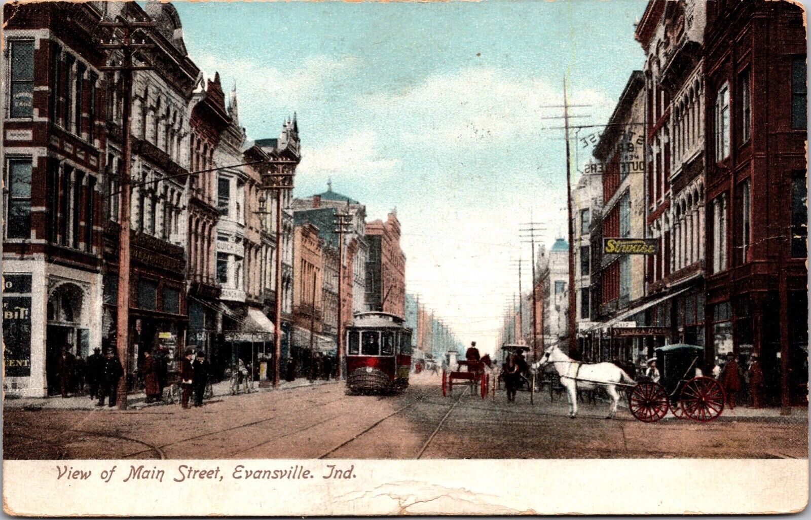 Postcard View of Main Street in Evansville, Indiana~4415