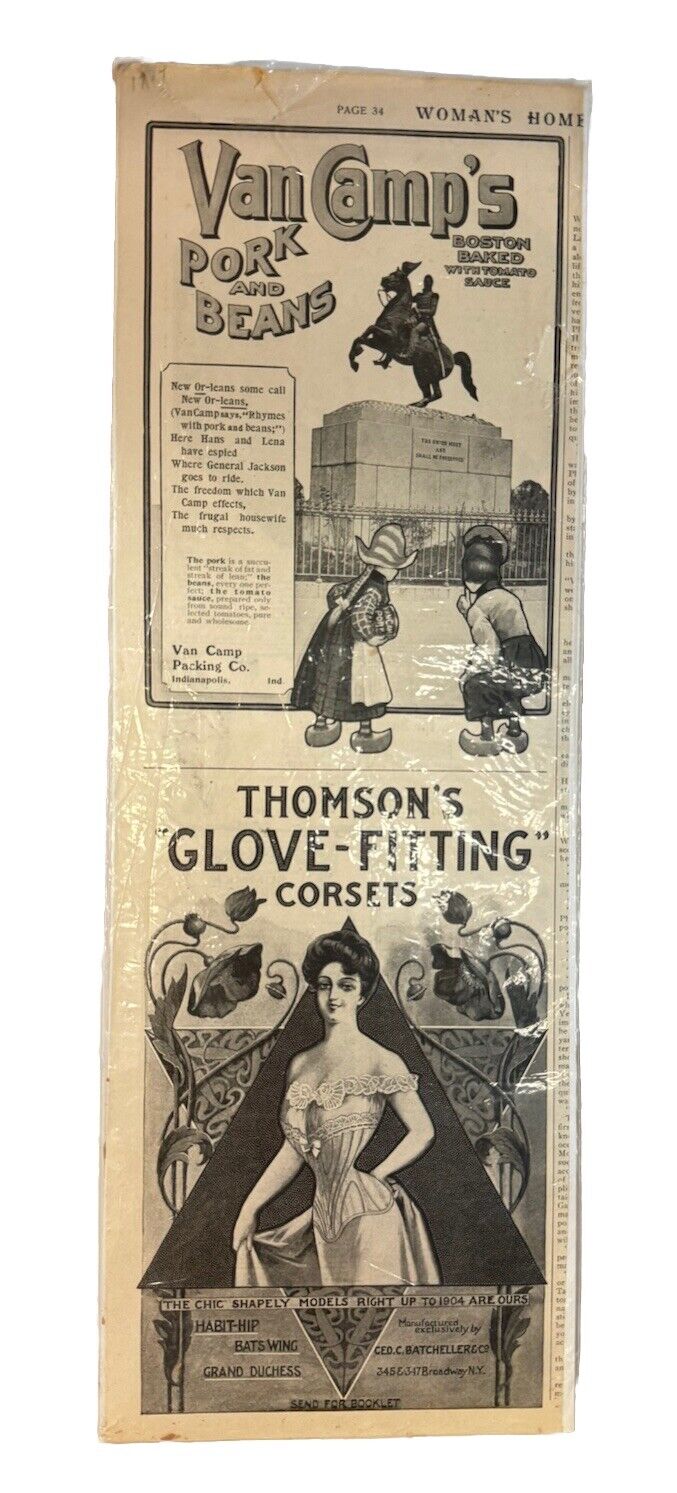 Antique 1904 Thomson\'s Glove Fitting Corset / Van Camp’s Print Advertisement