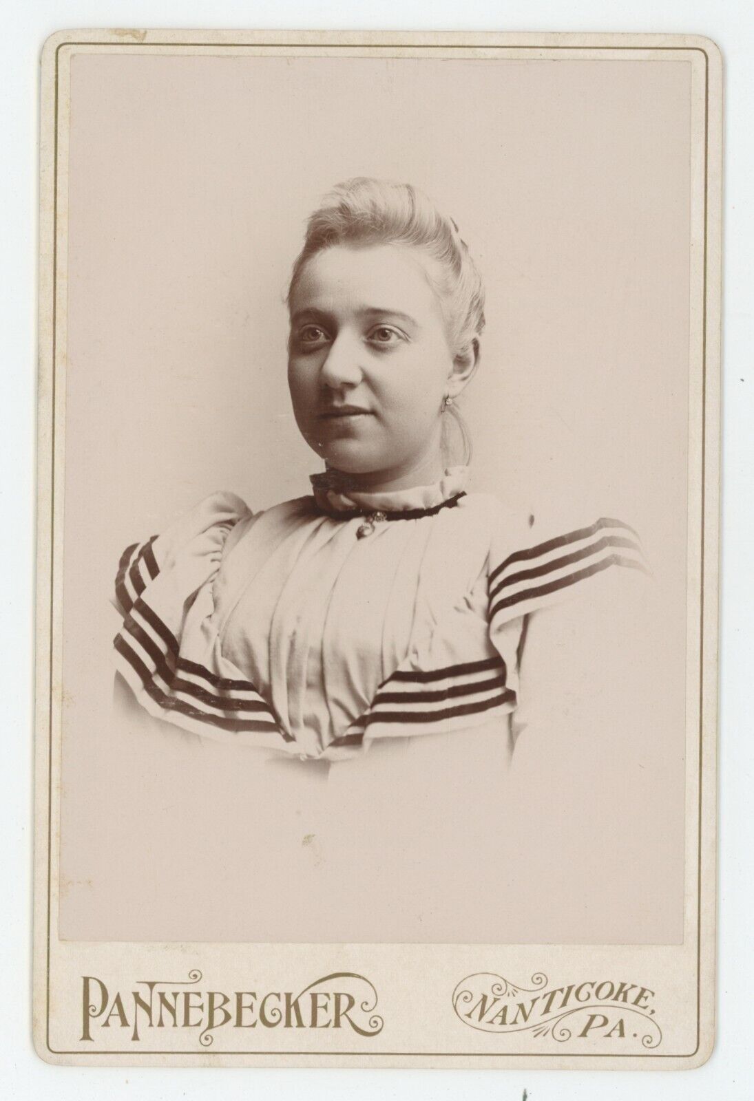 Antique c1880s Cabinet Card Lovely Woman in Dress Pannerbecker Nanticoke, PA