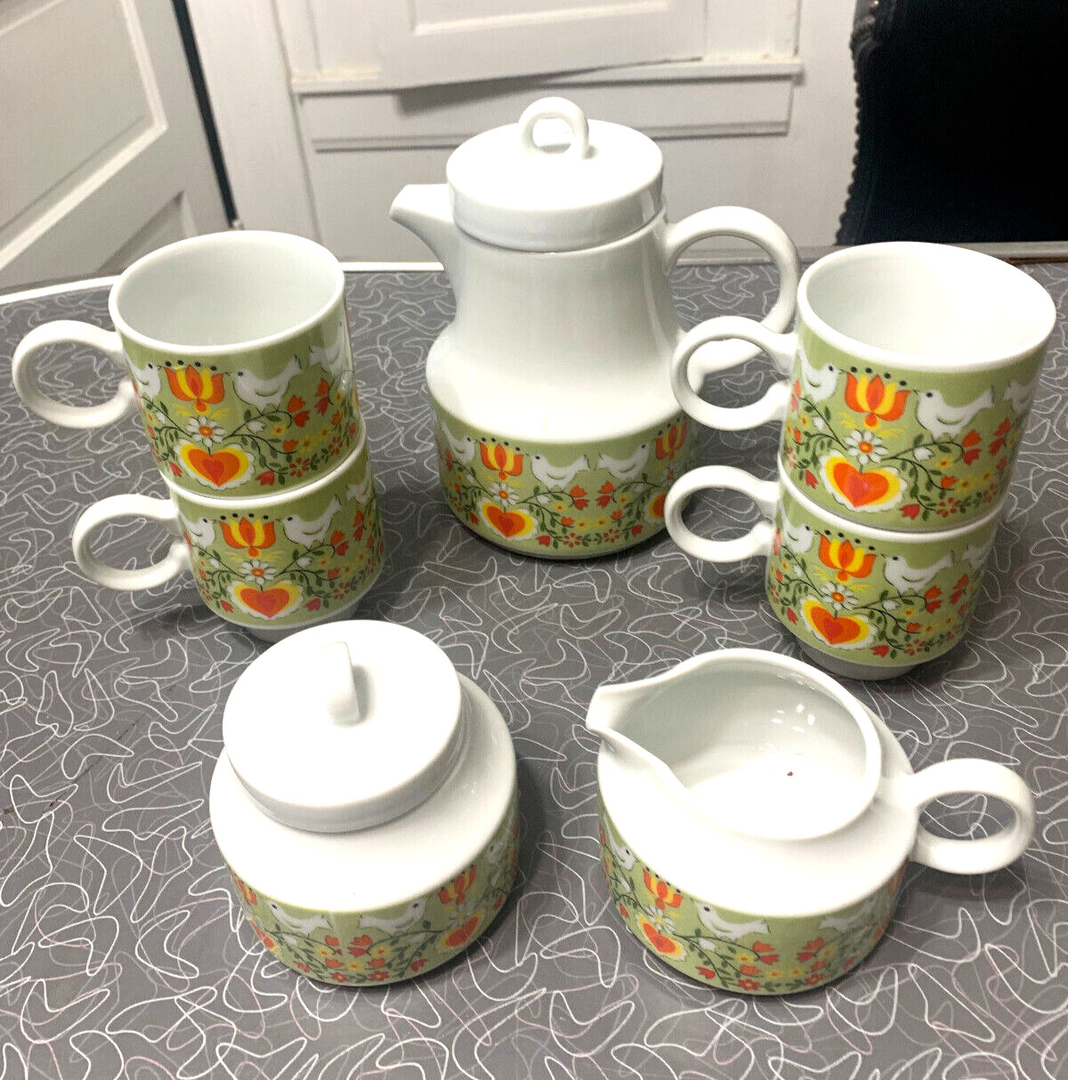 Retro MCM Kitsch Capistrand R8337 coffee/tea set pot cream sugar 4 mugs/cups