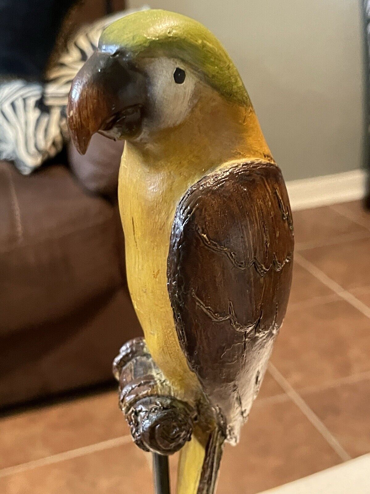 Tii Collections Faux Yellow Resin Parrot on Wood Block Base Vintage 12.25