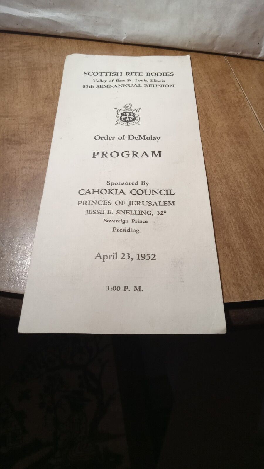 April 23 1952 Order Of De Molay Program Rare