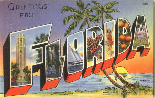 Greetings From Florida Tichnor Large Letter Linen Postcard Vintage Post Card