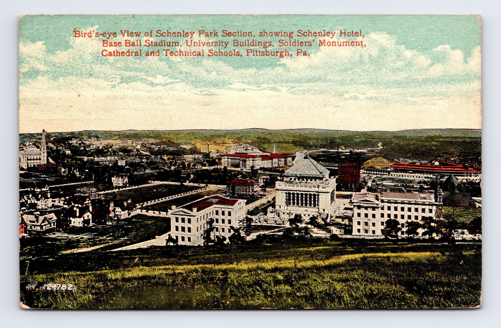 c1914 Postcard Pittsburgh PA Pennsylvania Bird's Eye View Schenley Park Section