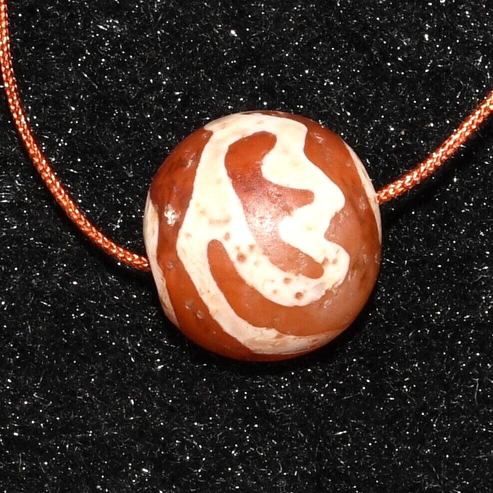 Ancient Round Etched Carnelian Bead with Beautiful Pattern over 1000 Years Old