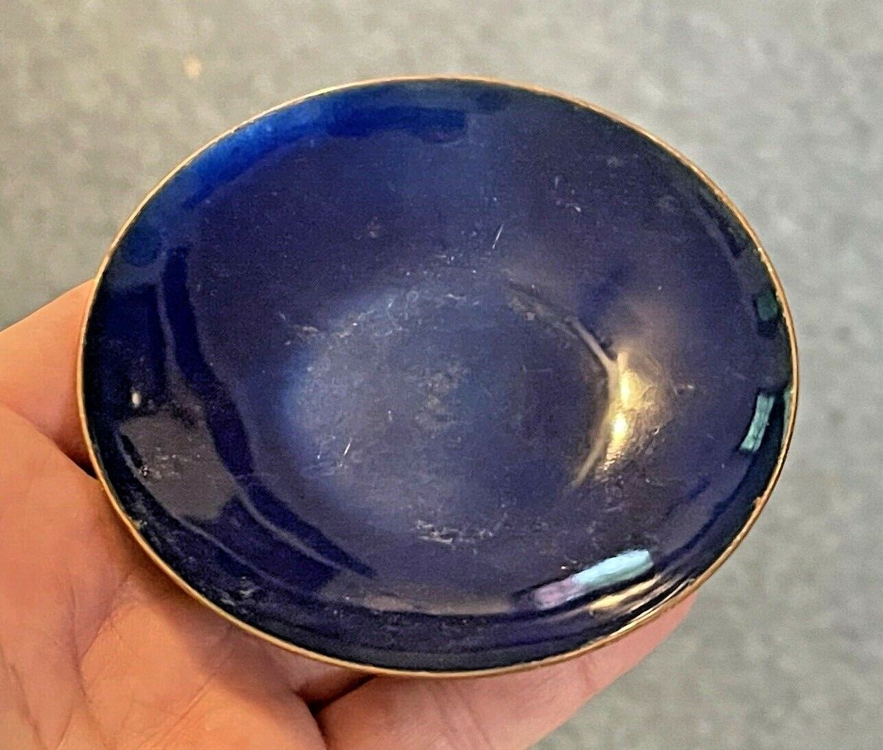 Vintage Blue Enamel and Silver Bowl Mid-Century Modern #1