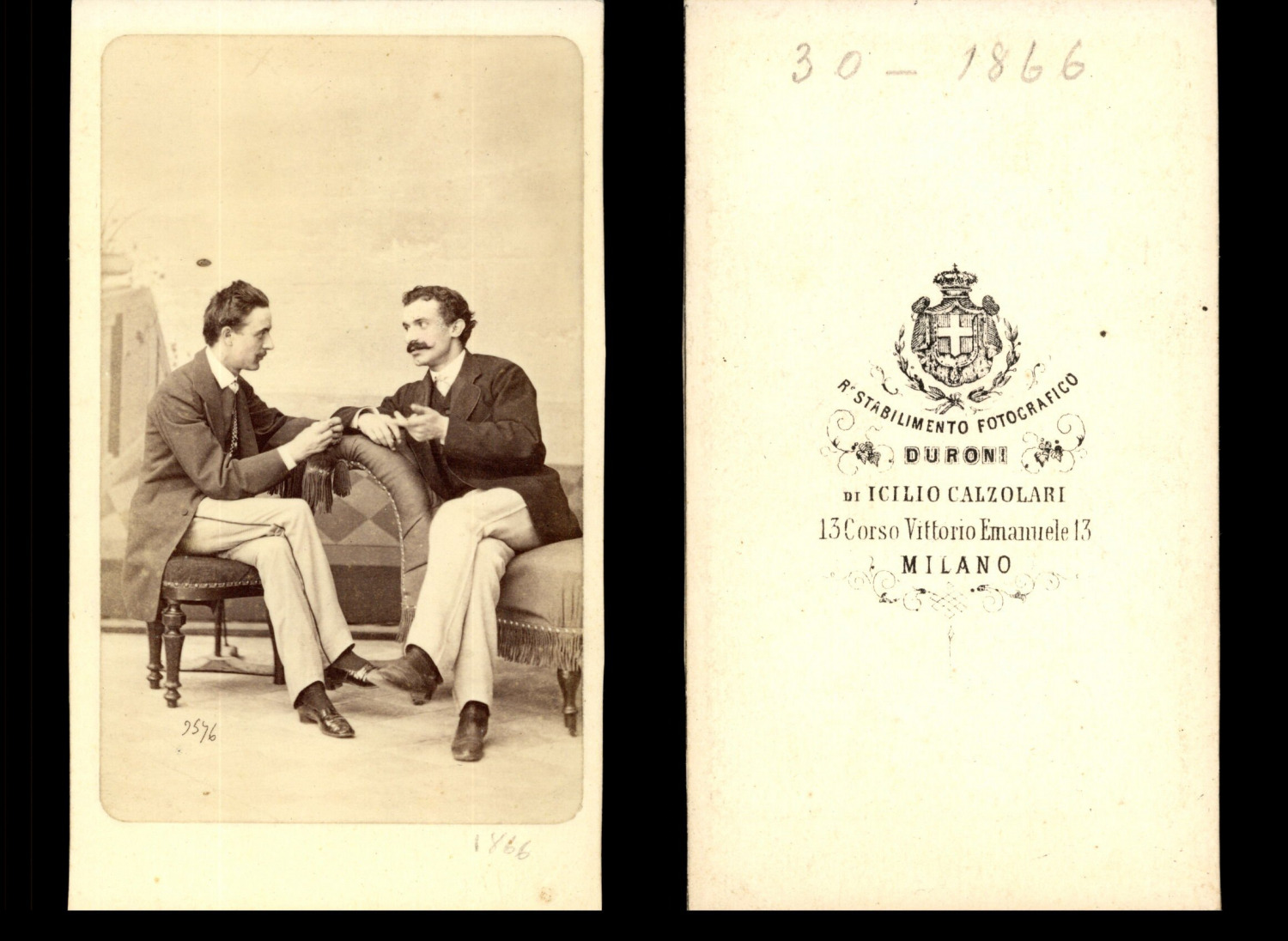 Duroni, Milano, Gentlemen in Conversation Vintage Albumen Print CDV.