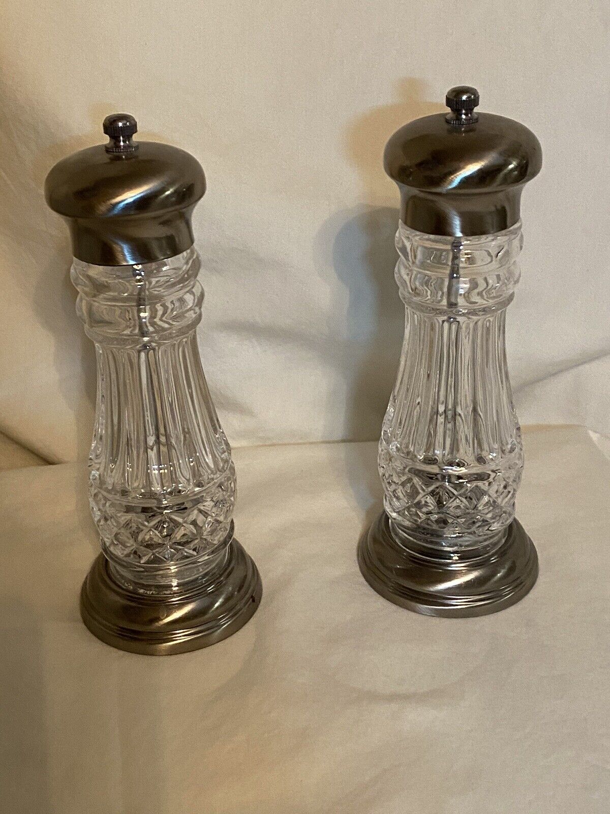 Vintage Cut Glass Salt Shaker And Pepper Mill 8 Inch