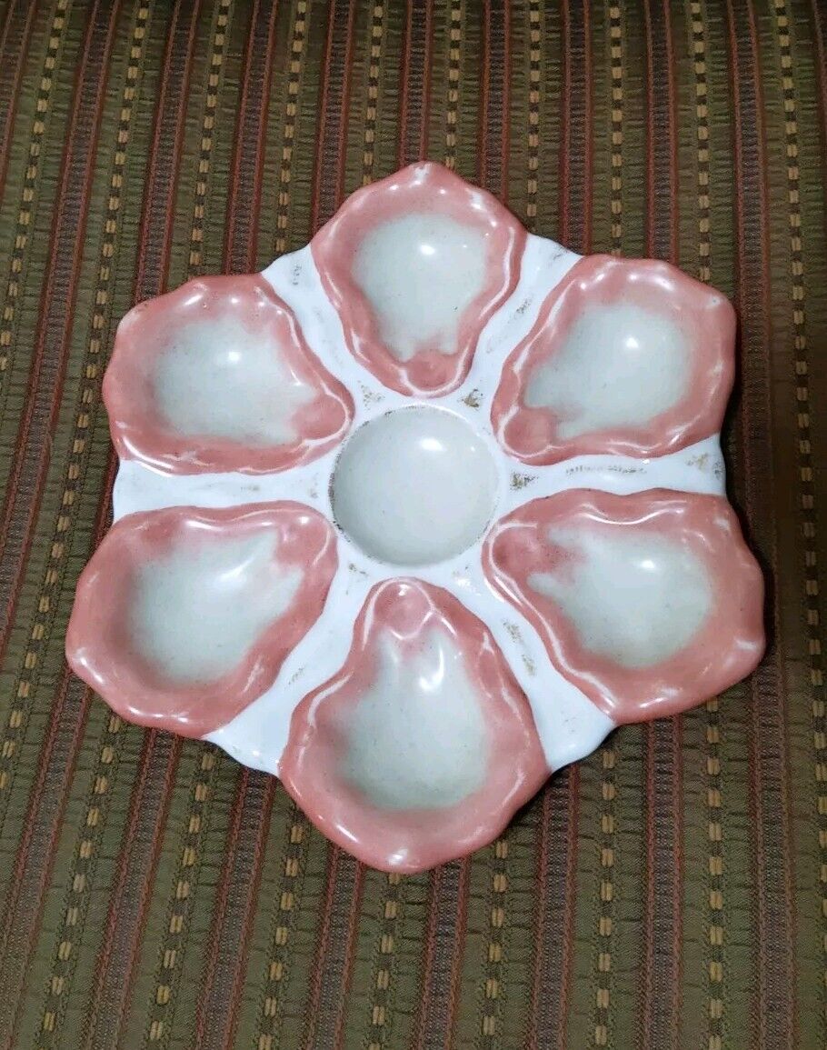Antique Oyster Plate Victoria Karlsbad 9-inch Porcelain White/Beige/Pink Austria