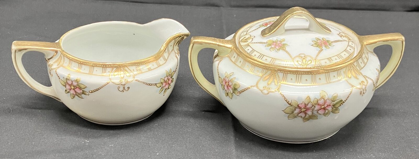 Nippon Hand Painted Sugar Bowl (w/lid) and Creamer Set