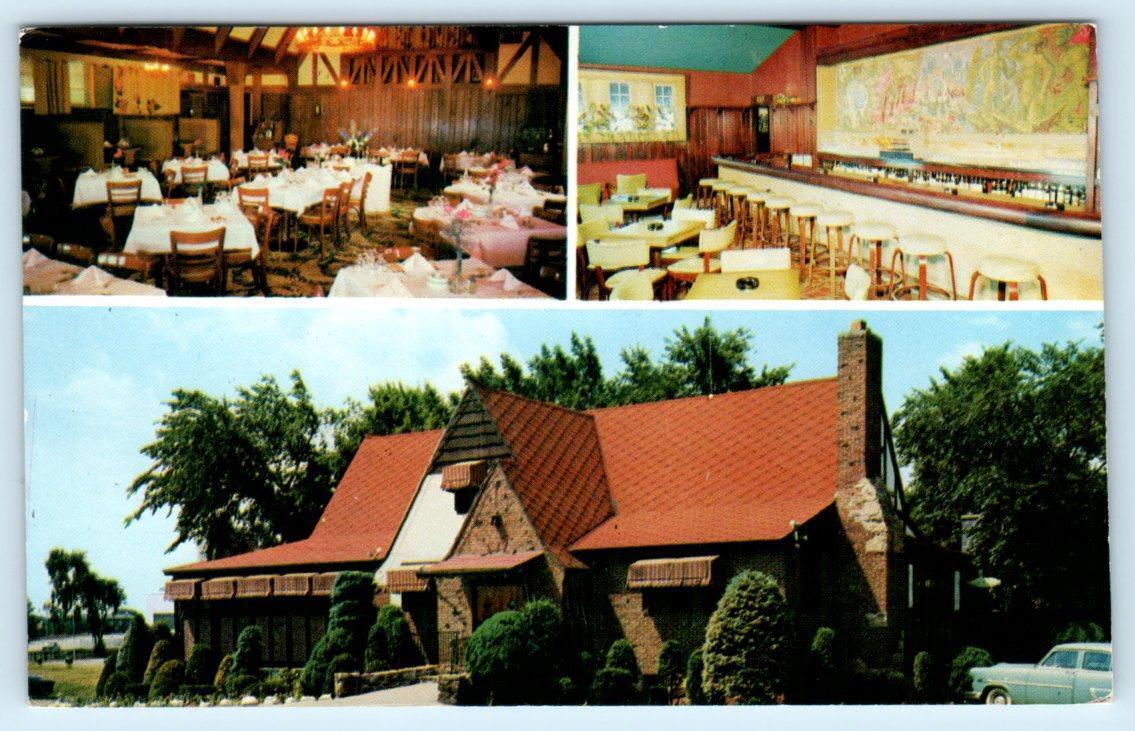 WORCESTER, MA ~ Roadside HARRY DAVIS' HICKORY HOUSE Restaurant 1957 Postcard