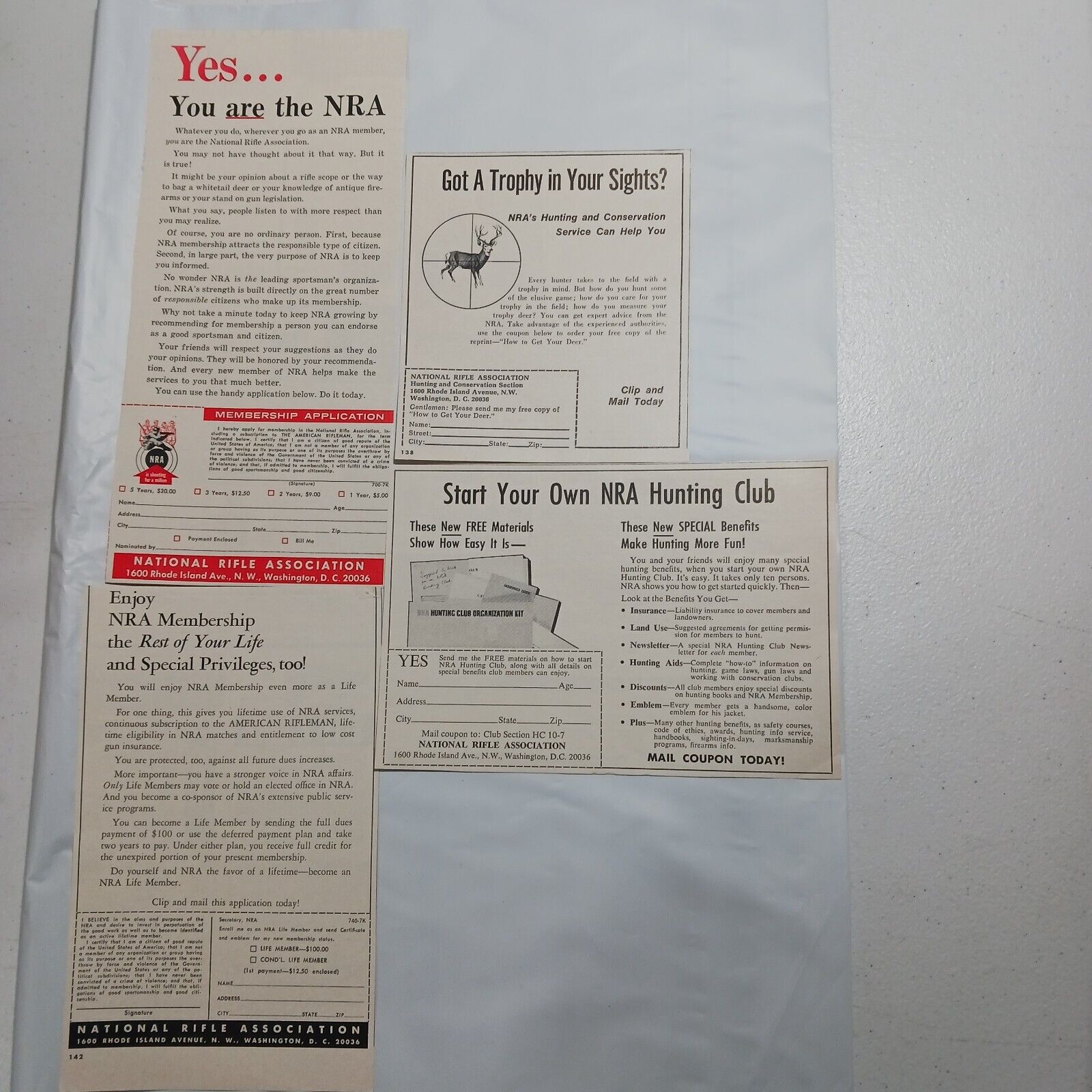 1967 VINTAGE NRA NATIONAL RIFLE ASSOCIATION PRINT ADS LOT OF 4