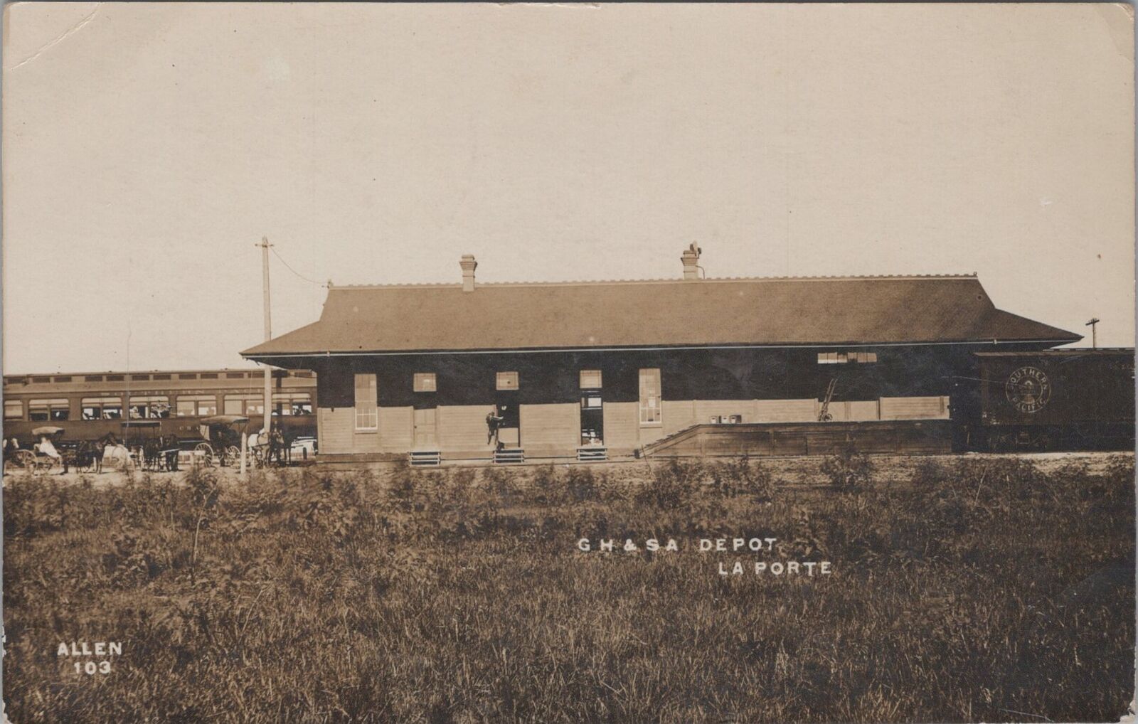 Galveston Harrisburg San Antonio RR Depot,La Porte Texas 1910 RPPC Postcard