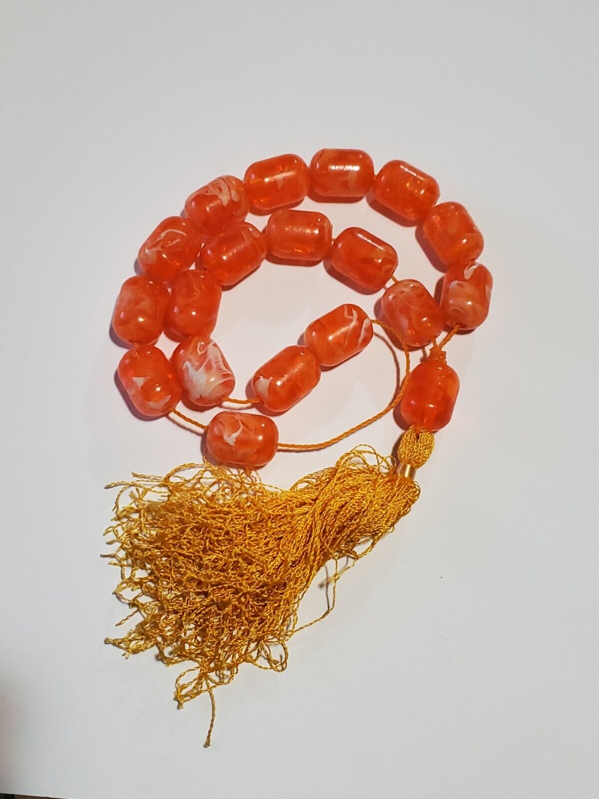 Antique Large Bakelite Glowing Marbled Amber Color Prayer Beads 158 Grams Tested
