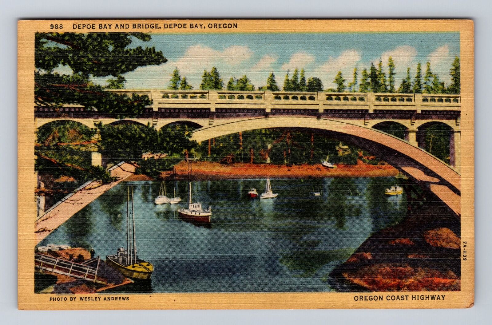 Depoe Bay OR-Oregon, Depoe Bay and Bridge, Antique Vintage c1948 Postcard