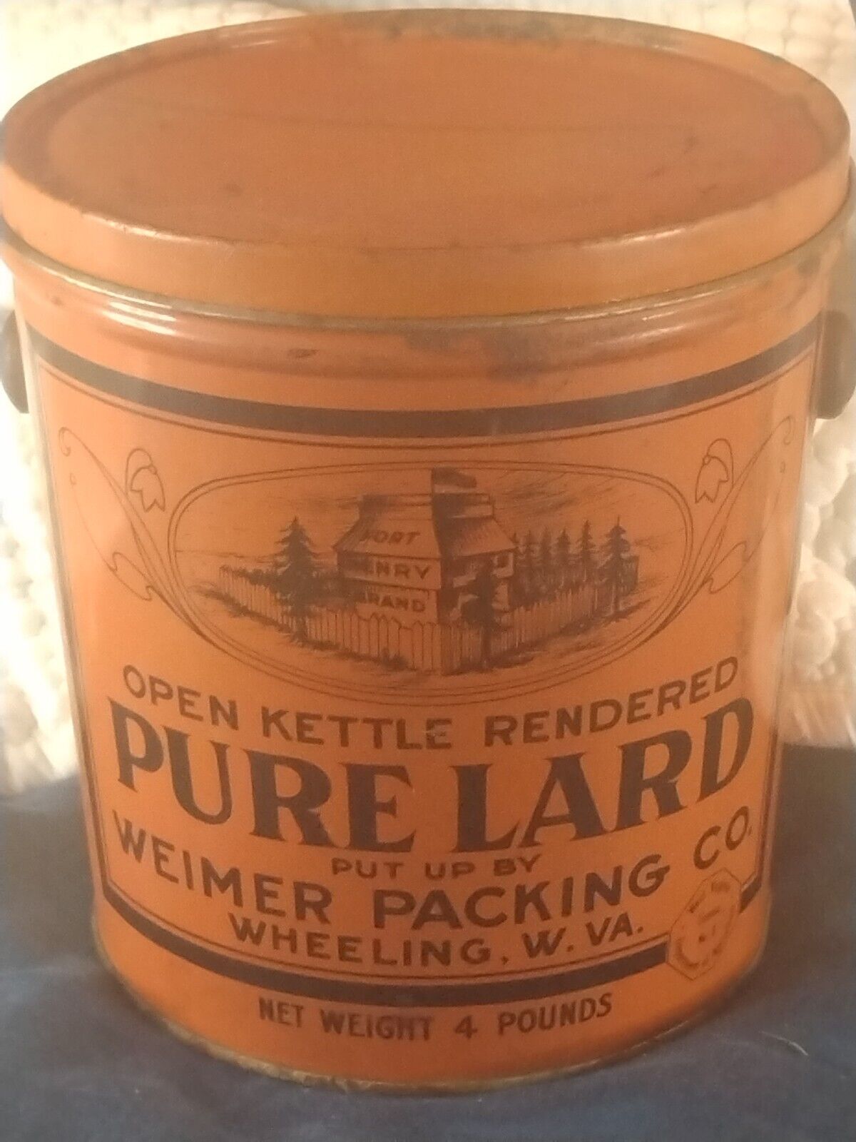 Vintage Lard Advertising Tin Bucket Weimer Packing Co. Wheeling Wv