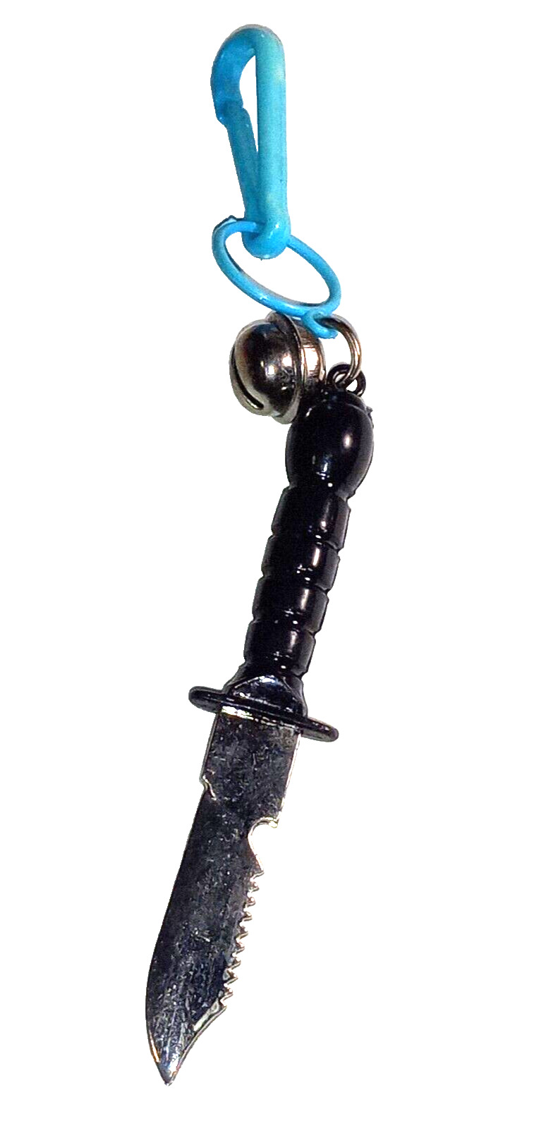 Vintage 1980s Plastic Bell Charm Hunting Knife Dagger Clip On Retro Blue Clip