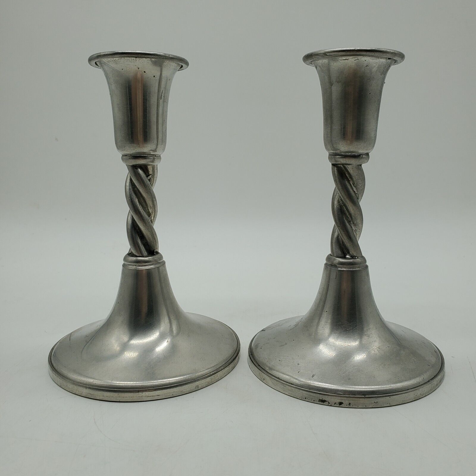 Woodbury Pewter Twisted Candle Holders 2 Pieces 5.75 Inches Tall Taper Candles