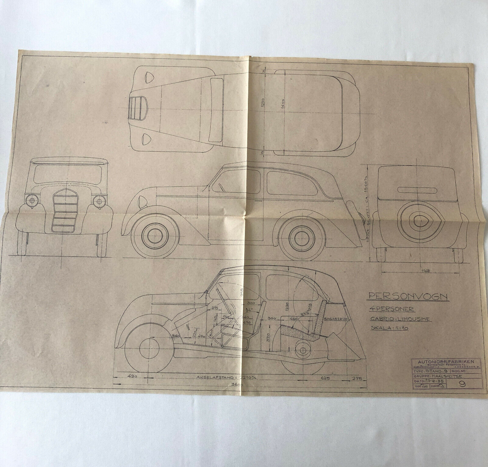 1935 Coachbuilder Car Design Blueprint Rendering Blue Print Cabrio Limousine 