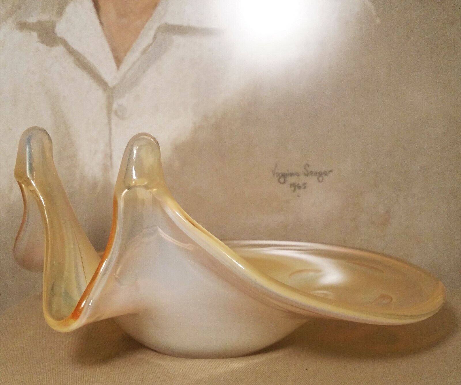TOSO BOWL vtg opalescent clam bubble murano glass mcm italian table sculpture