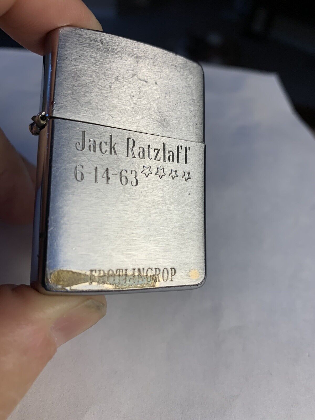 Zippo Vintage 1950’s Lighter Jack Ratzlaff FRONTLINCORP has 3 scratched crosses
