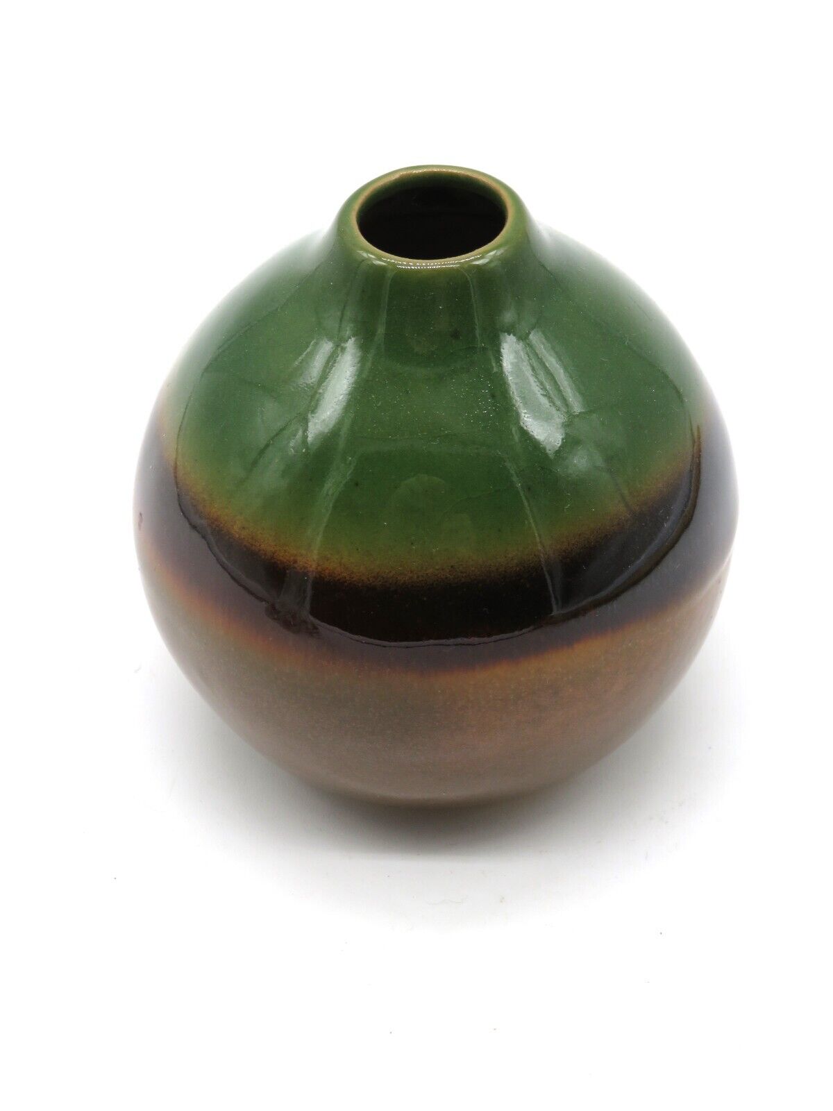Modern Small Ceramic Vase in Green Brown Glaze 3\