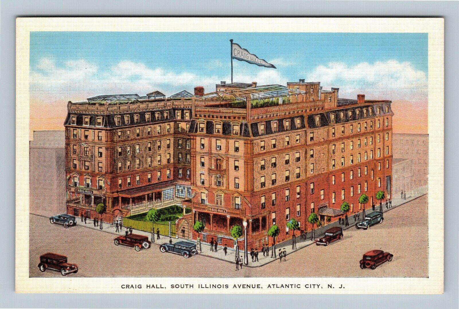 Atlantic City NJ, Craig Hall on Illinois Ave New Jersey 1930's Vintage Postcard
