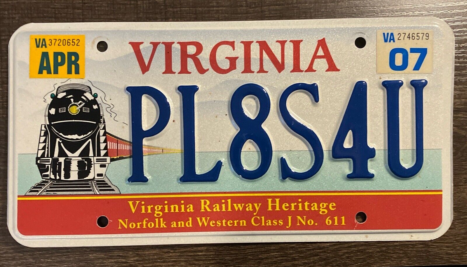 Virginia Personalized Vanity License Plate PL8S4U Railroad Norfolk Man Cave Sign