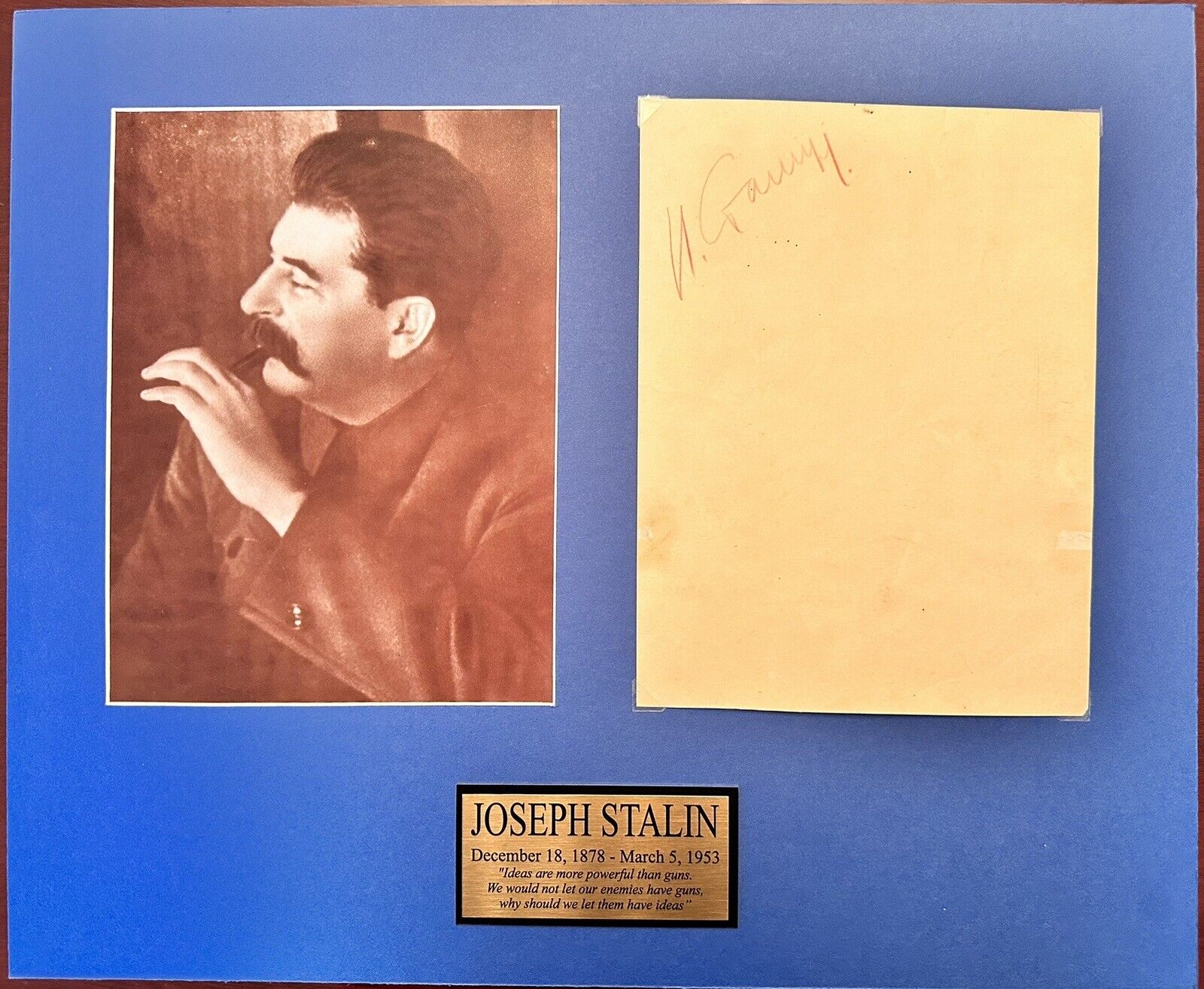 Autograph of Joseph Stalin (rare with COA)
